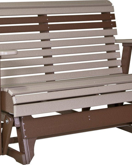 LuxCraft 4 foot Plain Poly Glider Weatherwood & Chestnut Brown