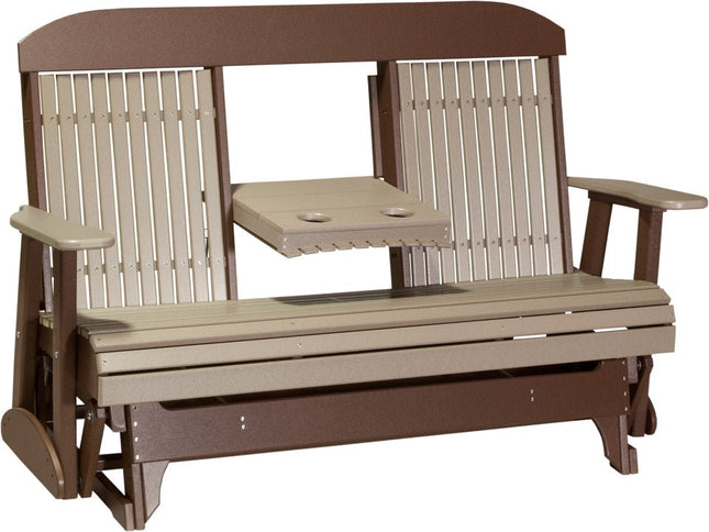 LuxCraft 5 foot Classic Poly Glider Weatherwood & Chestnut Brown