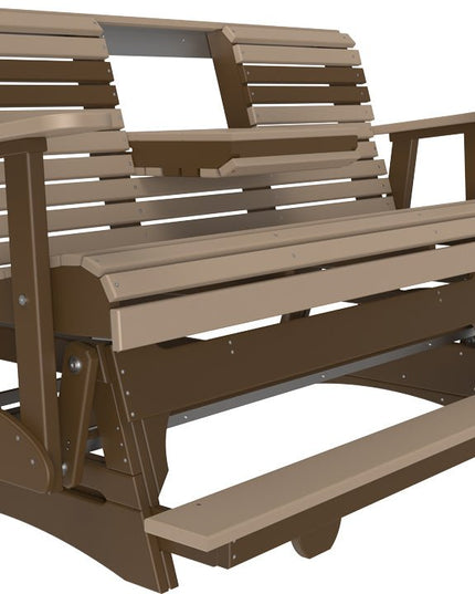 LuxCraft 5 foot Plain Poly Balcony Glider Weatherwood & Chestnut Brown