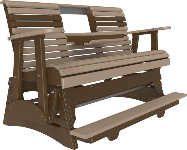 LuxCraft 5 foot Plain Poly Balcony Glider Weatherwood & Chestnut Brown