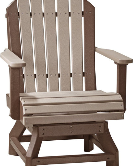 LuxCraft Poly Adirondack Swivel Chair (Dining Height) Weatherwood & Chestnut Brown