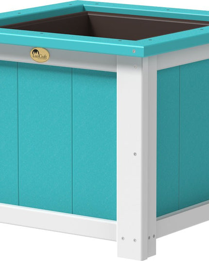 LuxCraft Poly 24" Square Planter (Aruba Blue & White)