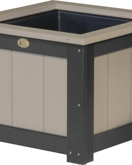 LuxCraft Poly 24" Square Planter (Weatherwood & Black)