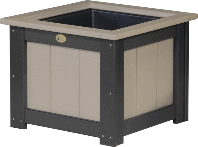 LuxCraft Poly 24" Square Planter (Weatherwood & Black)