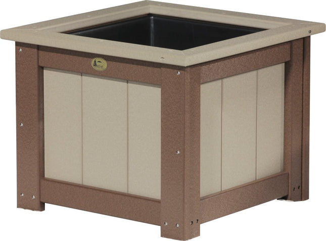 LuxCraft Poly 24" Square Planter (Weatherwood & Chestnut Brown)