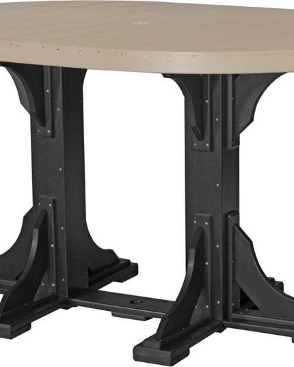 LuxCraft Poly 4 x 6 Oval Table Weatherwood & Black Bar Height