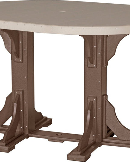 LuxCraft Poly 4 x 6 Oval Table Weatherwood & Chestnut Brown Bar Height