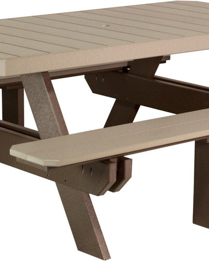 LuxCraft Poly 6' Rectangular Picnic Table (Weatherwood & Chestnut Brown)
