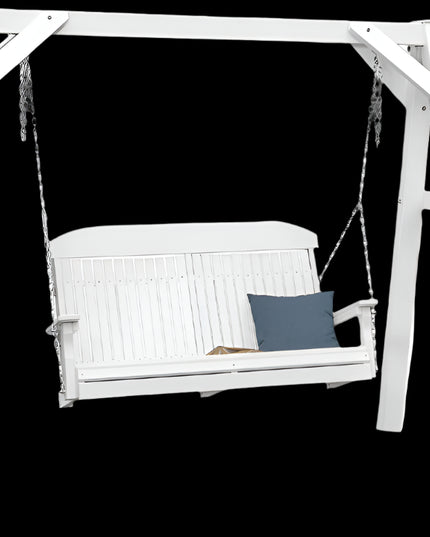 LuxCraft A-Frame Vinyl Swing Stand featured in White with a 4' Classic Swing.
