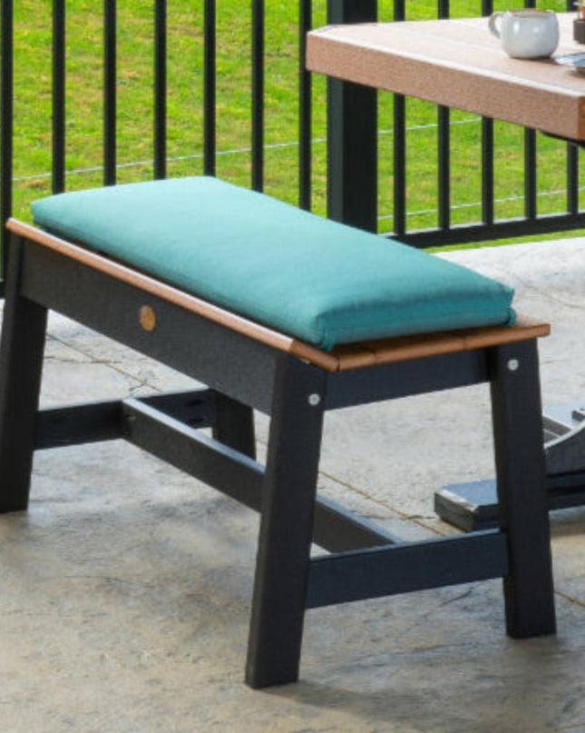 LuxCraft 41" Csfe Bench Cushion in Cast Breeze on 41" Cafe Bench.