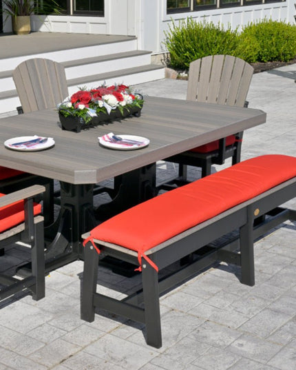 LuxCraft 72" Café Dining Bench Cushion in Logo Red on 72" Café Dining Bench.