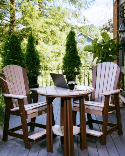 LuxCraft Table with LuxCaft Balcony Chairs featured in Weatherwood and Chestnut Brown.