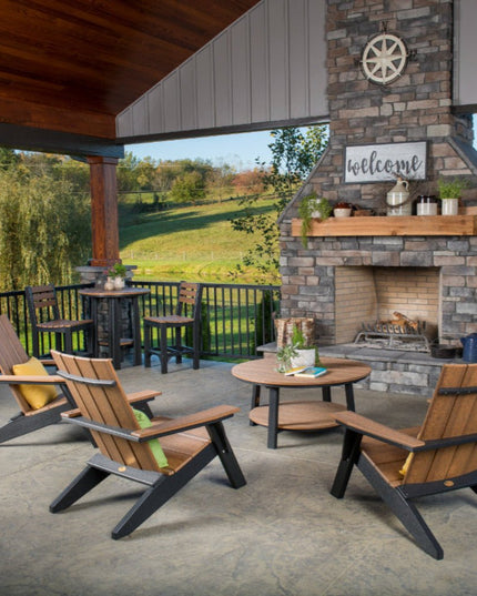 urban chat chair on patio with fireplace