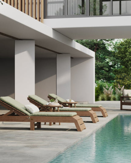 LuxCraft poly chaise lounge with LuxCraft seasalt lounge cushion and canvas lumbar pillow