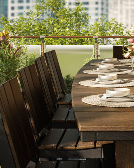 LuxCraft Urban Side Chair featured in Brazilian Walnut and Black with Urban Dining Table.