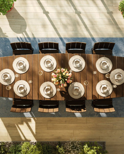 LuxCraft Urban Dining Table featured in Brazilian Walnut with Urban Side and Arm Chairs.