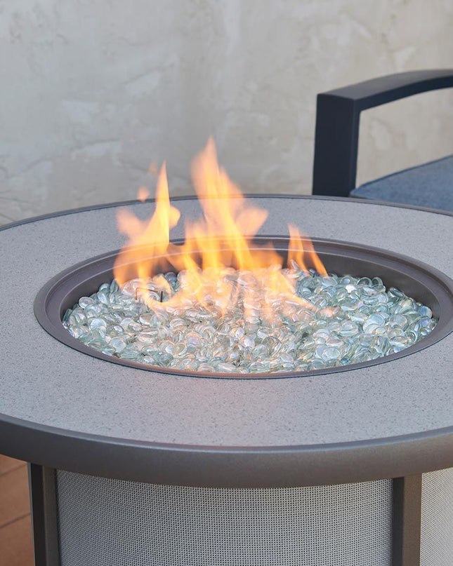 Stylish 32" Stonefire Gas Fire Table with Grey Stonefire Composite Top & Grey Mesh Base
