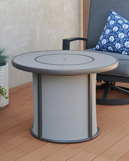 Stylish 32" Stonefire Gas Fire Table with Grey Stonefire Composite Top & Grey Mesh Base