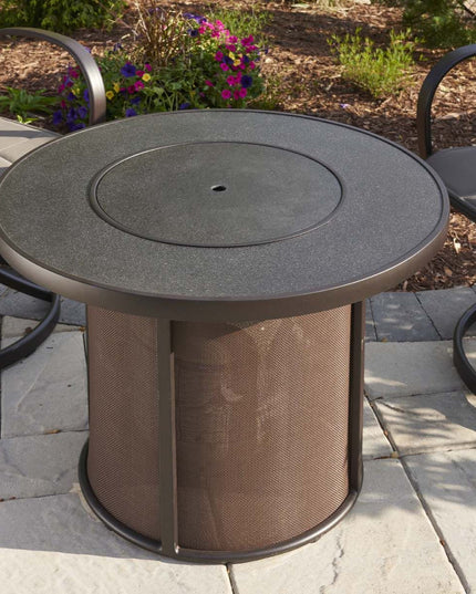 Stylish 32" Stonefire Gas Fire Table Brown Stonefire Composite Top & Dora Brown Mesh Base