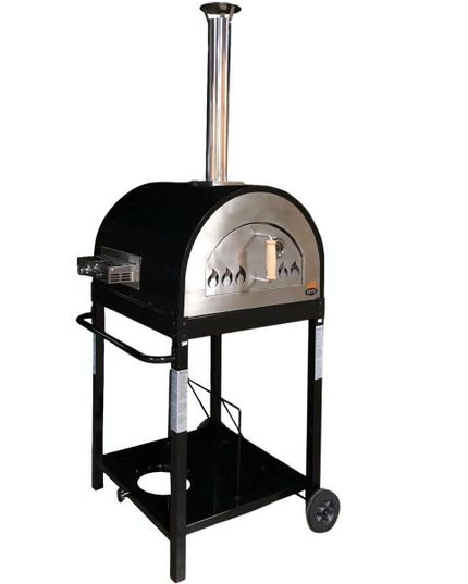 WPPO Dual Fueled 25-Inch Wood & Gas Fired Pizza Oven with Cart - Black