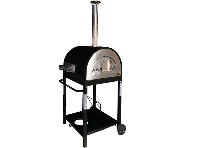 WPPO Dual Fueled 25-Inch Wood & Gas Fired Pizza Oven with Cart - Black