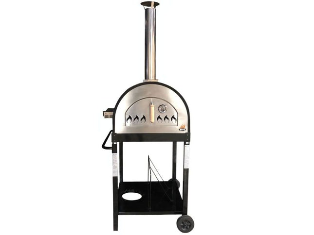 WPPO Dual Fueled 25-Inch Wood & Gas Fired Pizza Oven with Cart - Black