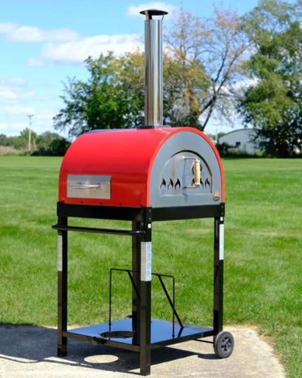 WPPO Dual Fueled 25-Inch Wood & Gas Fired Pizza Oven with Cart - Red