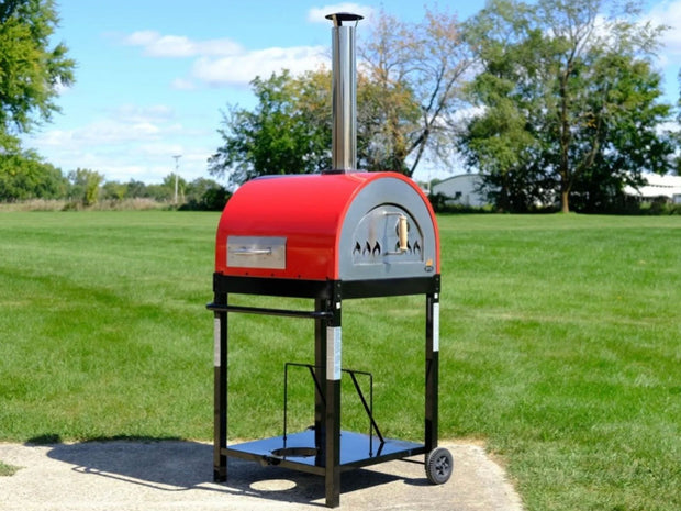 WPPO Dual Fueled 25-Inch Wood & Gas Fired Pizza Oven with Cart - Red