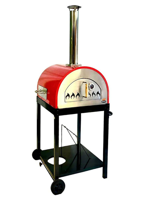 WPPO Dual Fueled 25-Inch Wood & Gas Fired Pizza Oven with Cart - Red