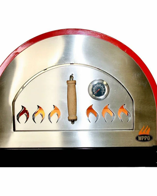 WPPO Dual Fueled 25-Inch Wood & Gas Fired Pizza Oven with Cart - Red